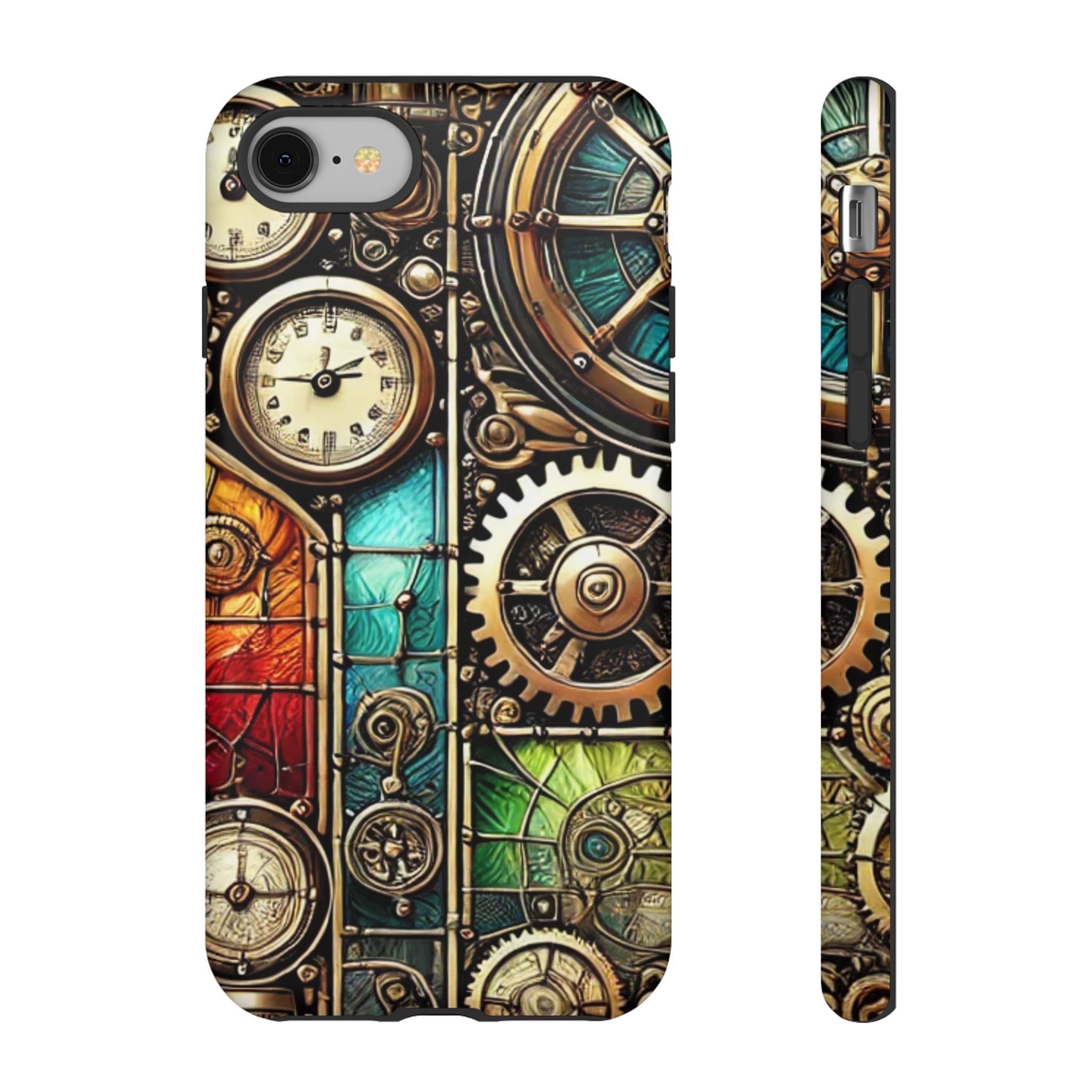 Steampunk Faux Stained Glass iPhone Case – 3D Full-Wrap Protective Cover with TPU Liner