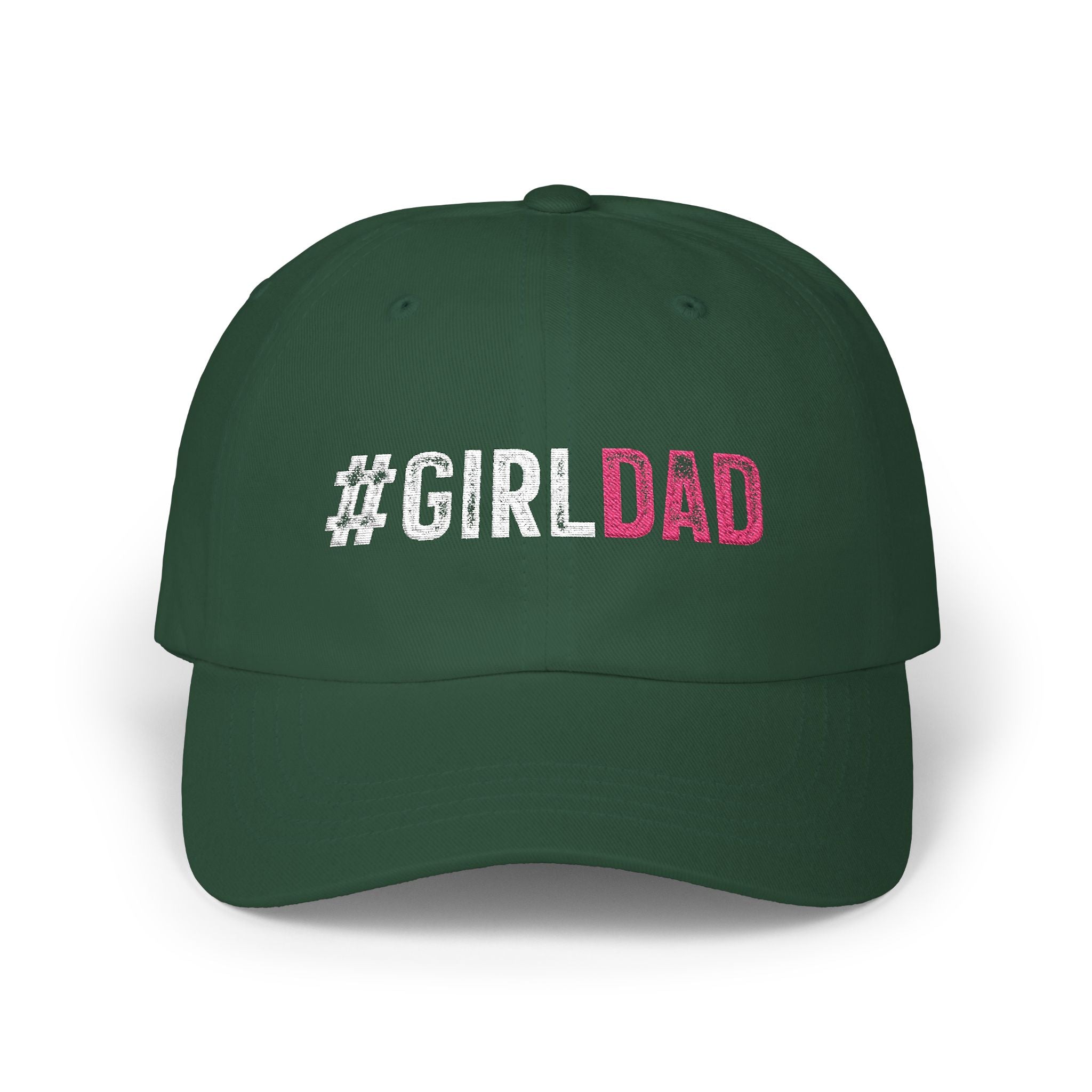 #GIRLDAD Embroidered Classic Dad Cap — Pink & White Distressed Hat for Proud Fathers
