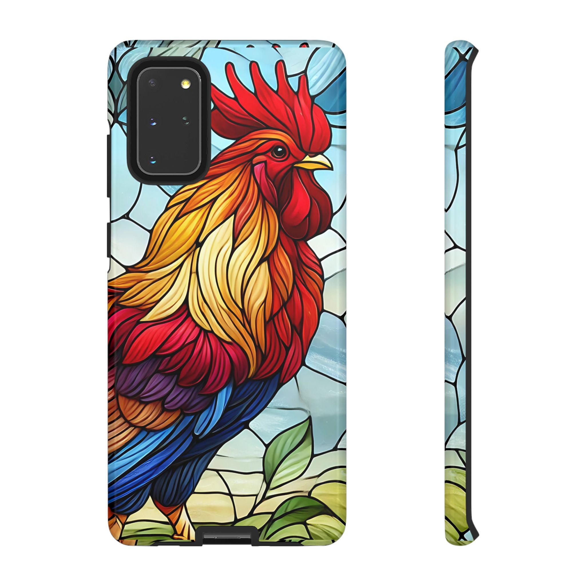 Rooster Faux Stained Glass Phone Case – 3D Full-Wrap Protective Cover with TPU Liner