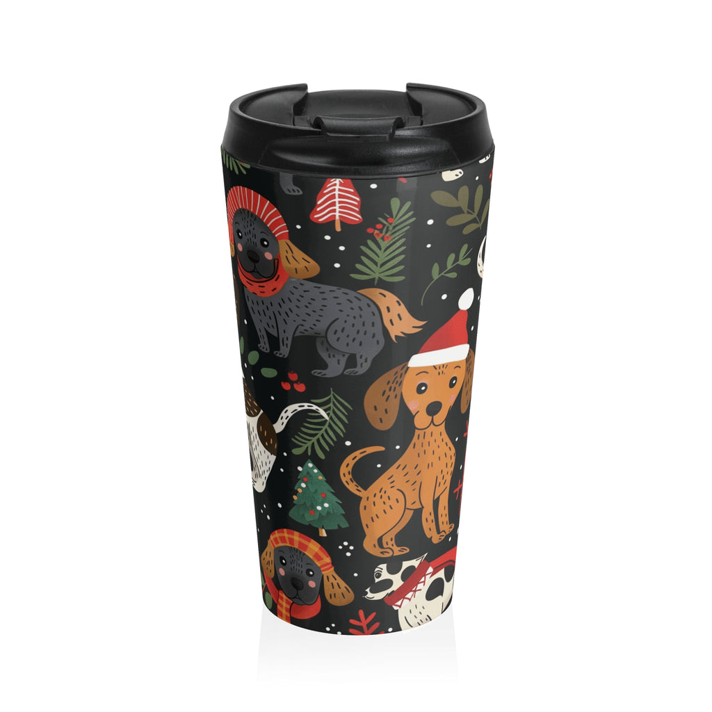 Holiday Dogs Stainless Steel Travel Mug — Cute Christmas Puppy Pattern