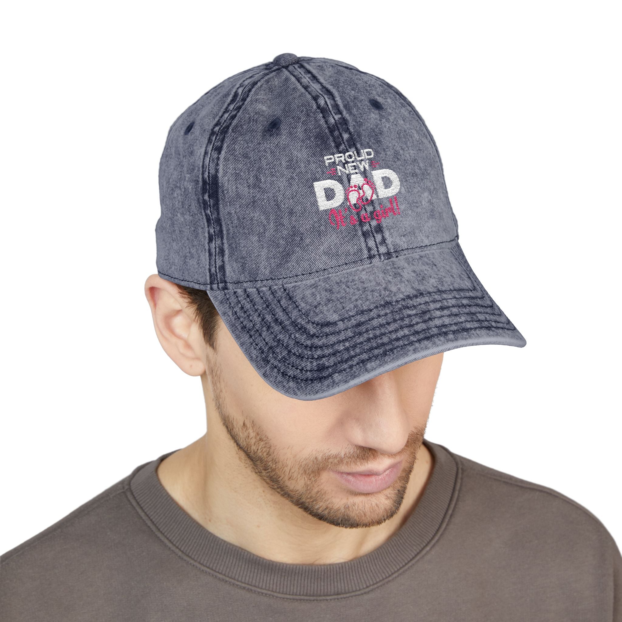 Vintage Embroidered Dad Cap — "Proud New Dad" Washed Baseball Hat