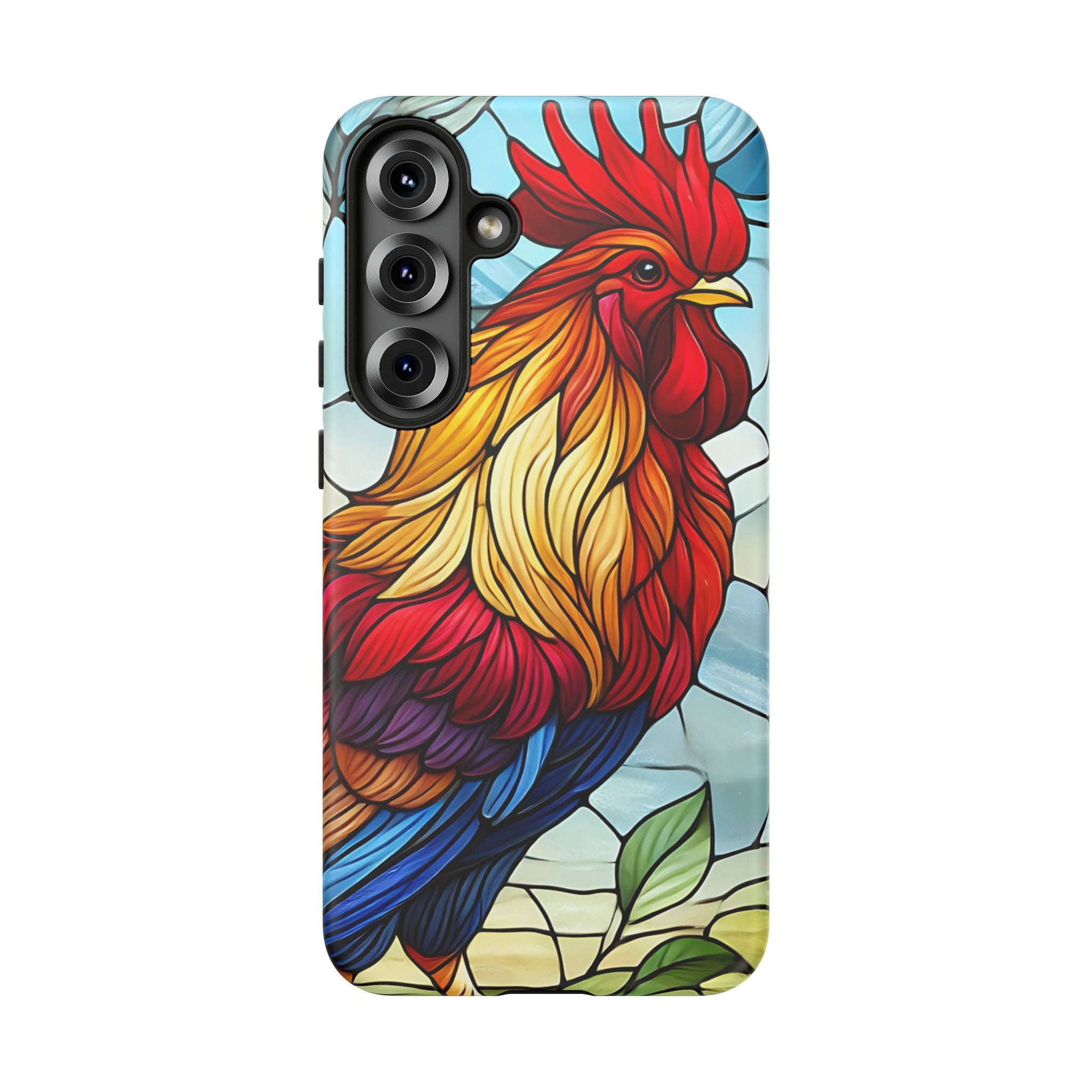 Rooster Faux Stained Glass Phone Case – 3D Full-Wrap Protective Cover with TPU Liner