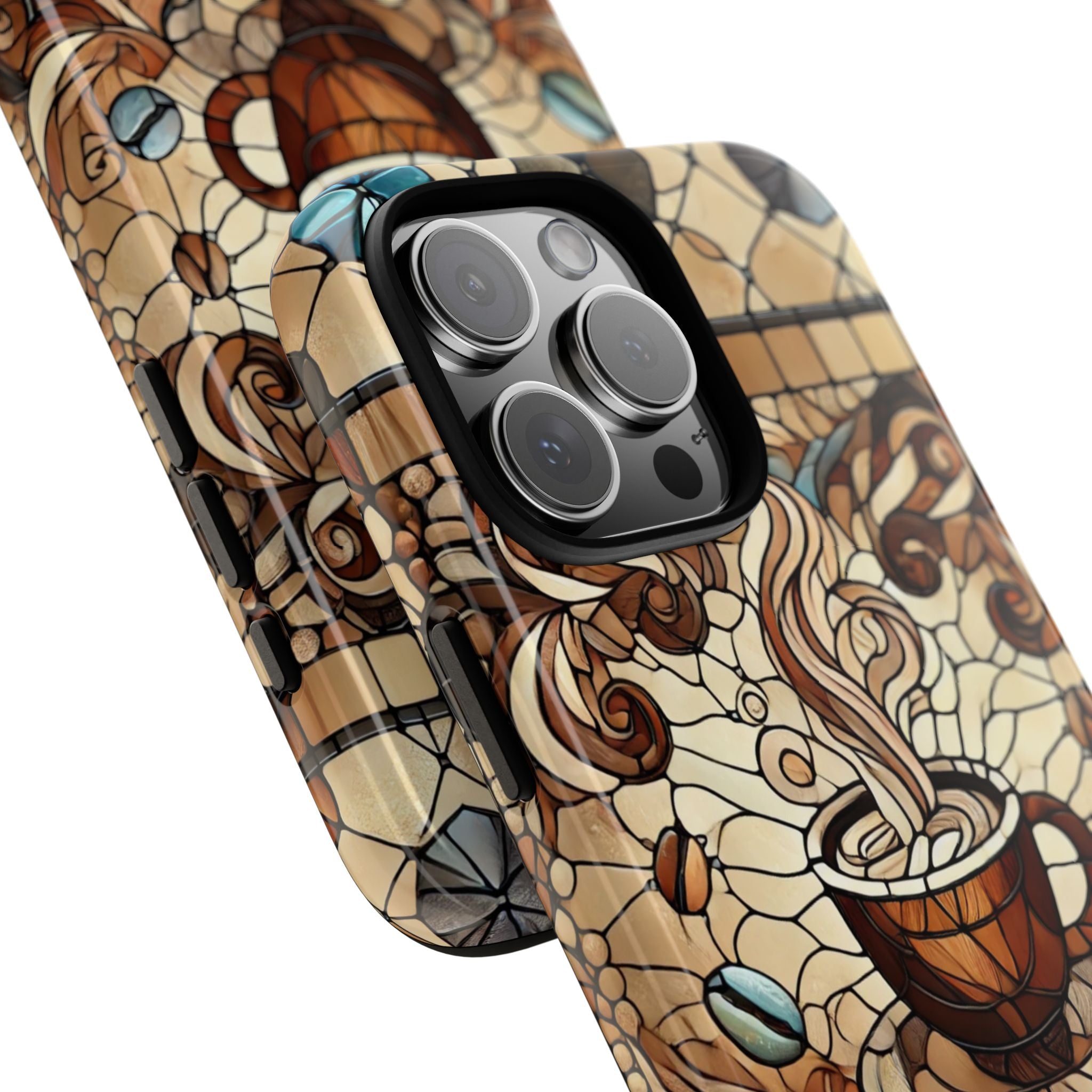 Stained Glass Coffee iPhone Case – Shockproof TPU, 3D Wrap Design
