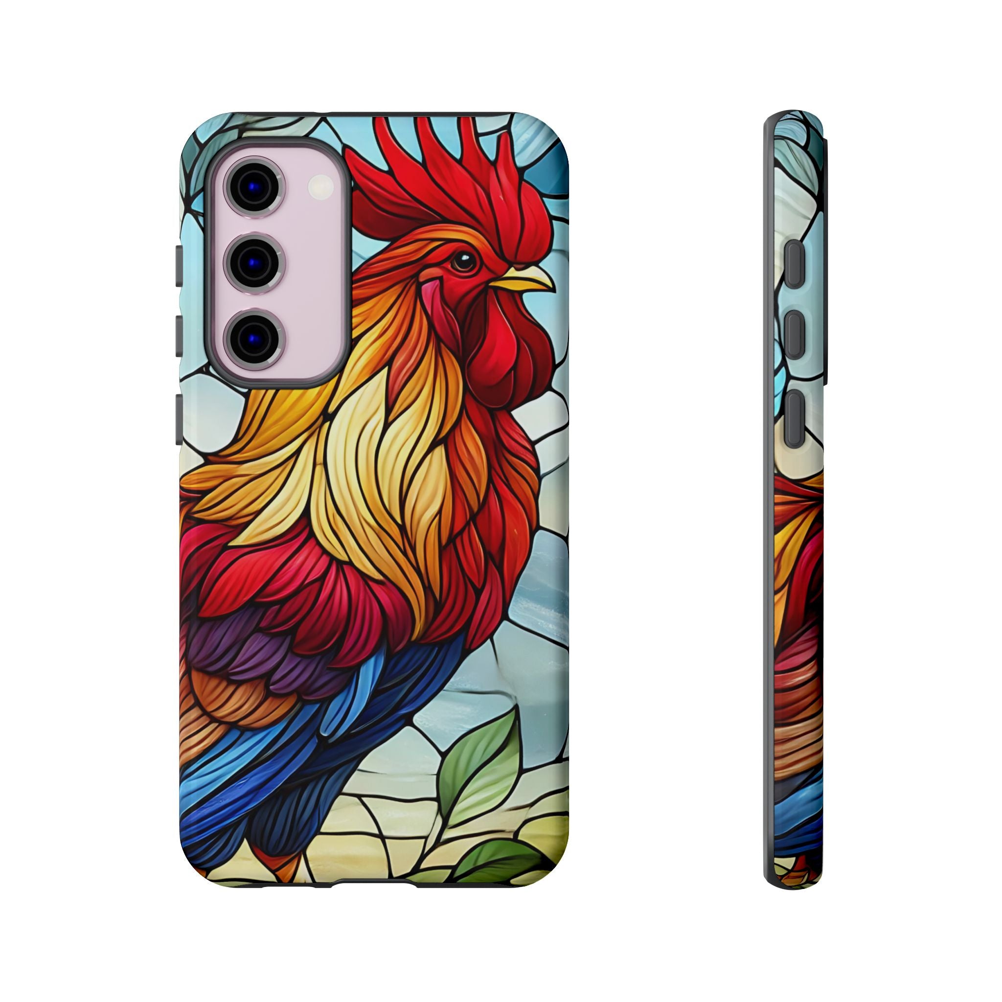 Rooster Faux Stained Glass Phone Case – 3D Full-Wrap Protective Cover with TPU Liner