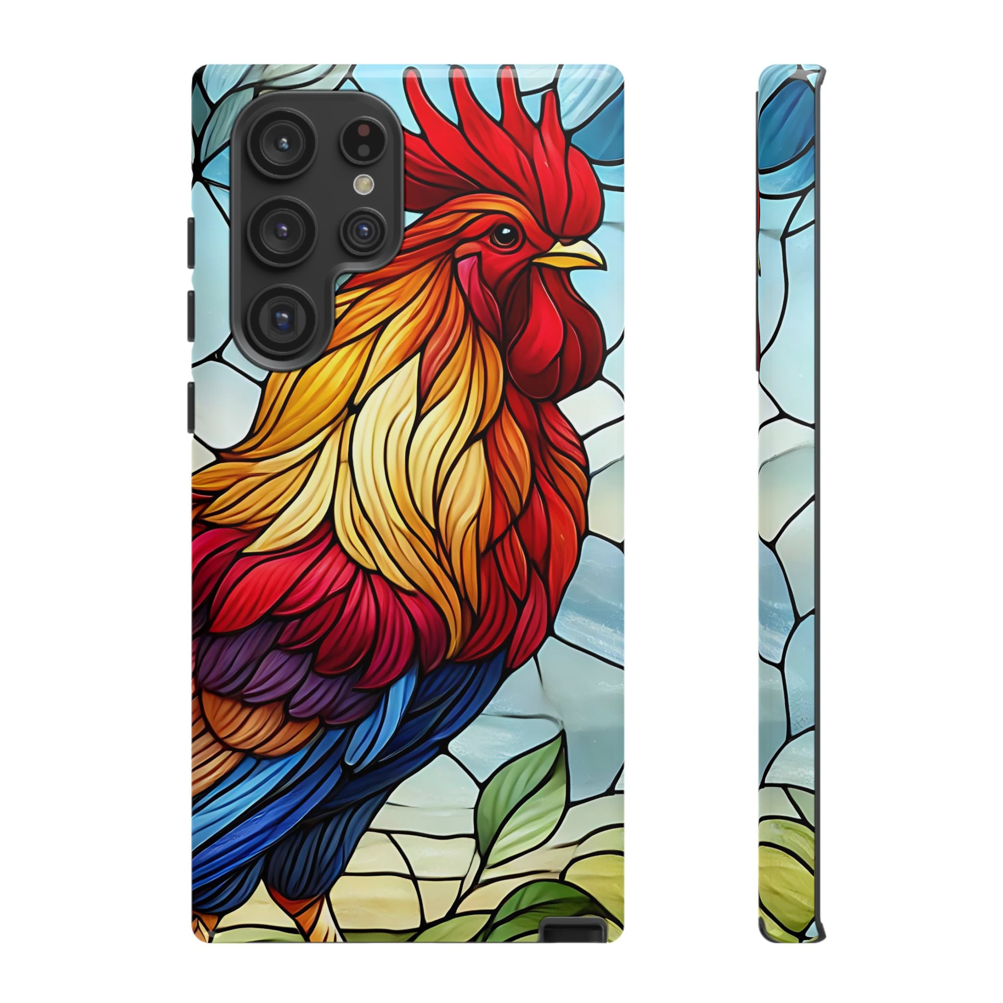 Colorful Stained Glass Rooster Android Case, Tough Protective Phone Cover, Farmhouse Decor Protective Phone Case, Unique Chicken Design