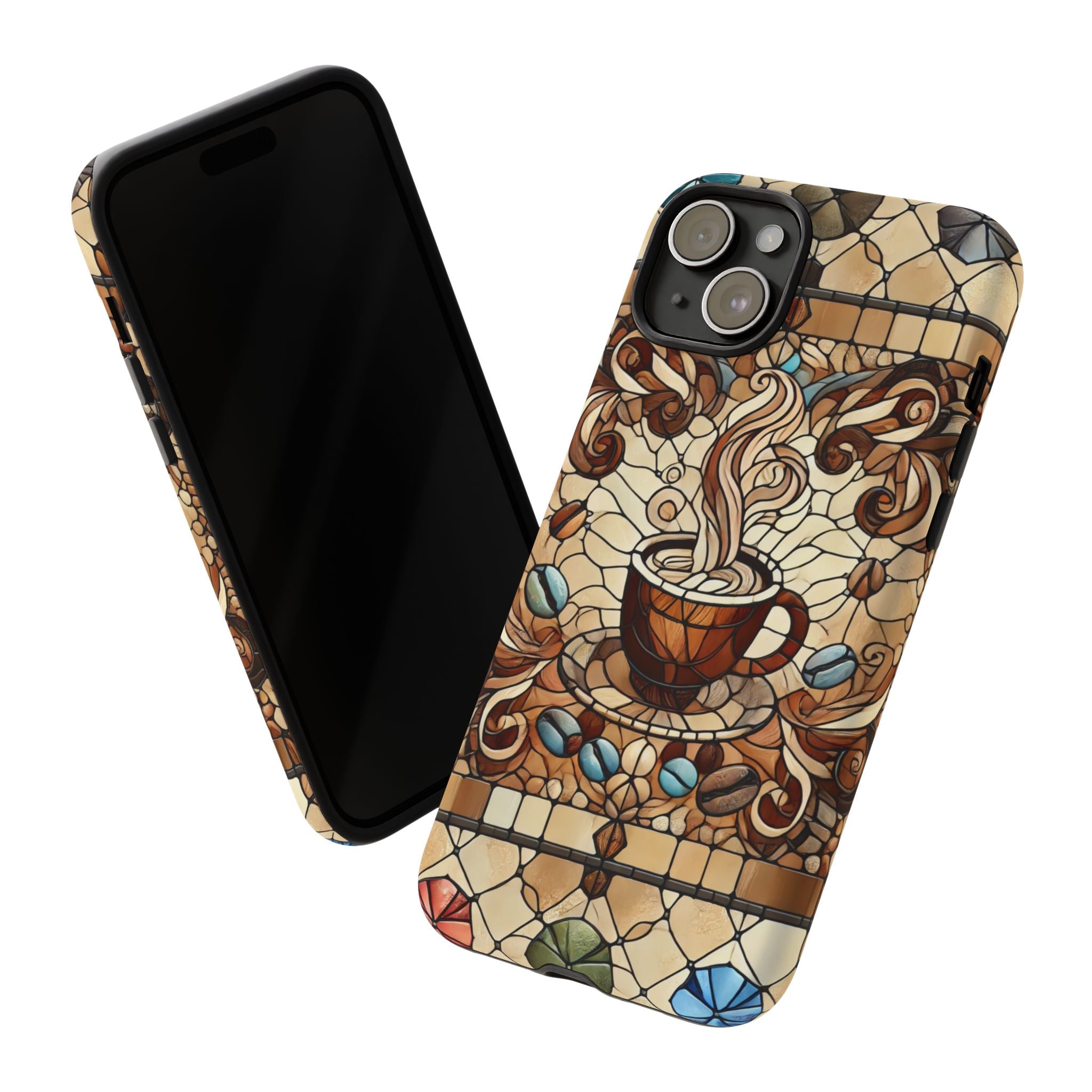 Stained Glass Coffee iPhone Case – Shockproof TPU, 3D Wrap Design