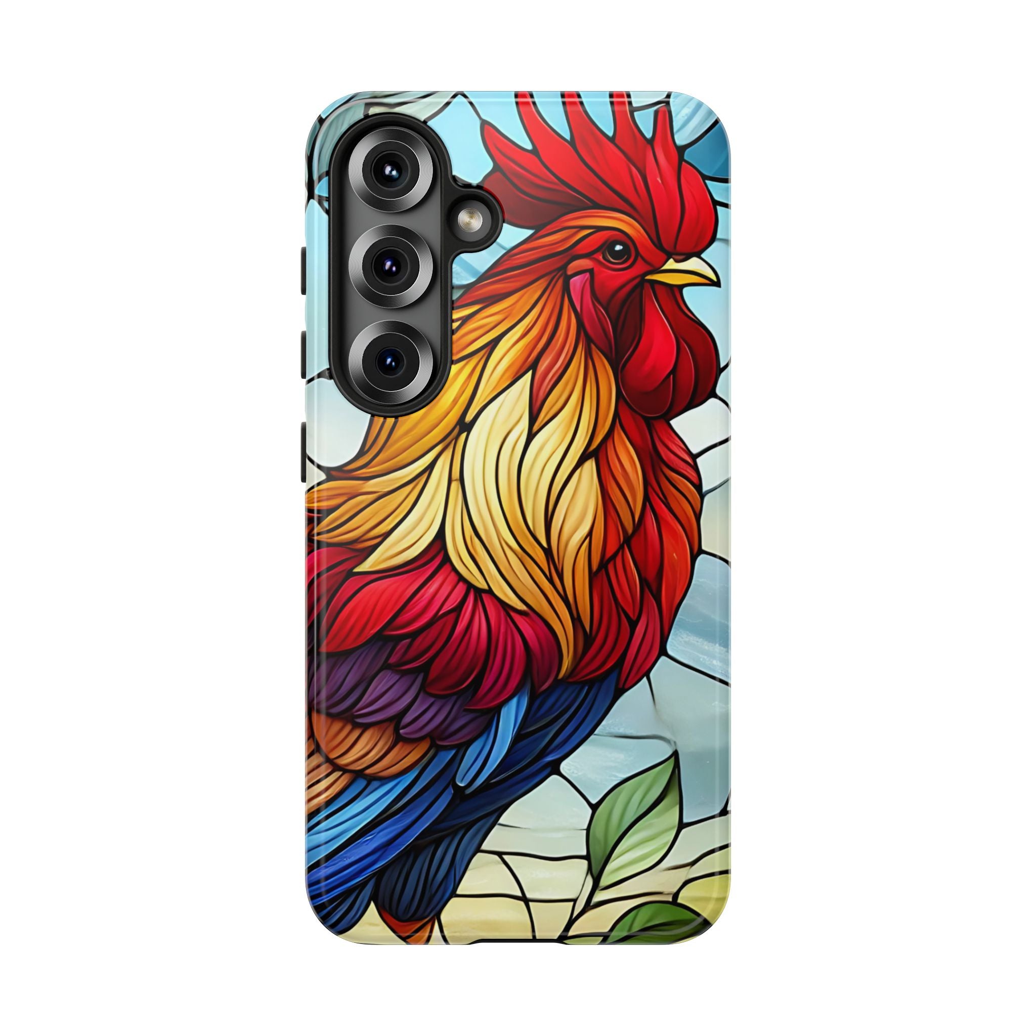 Rooster Faux Stained Glass Phone Case – 3D Full-Wrap Protective Cover with TPU Liner