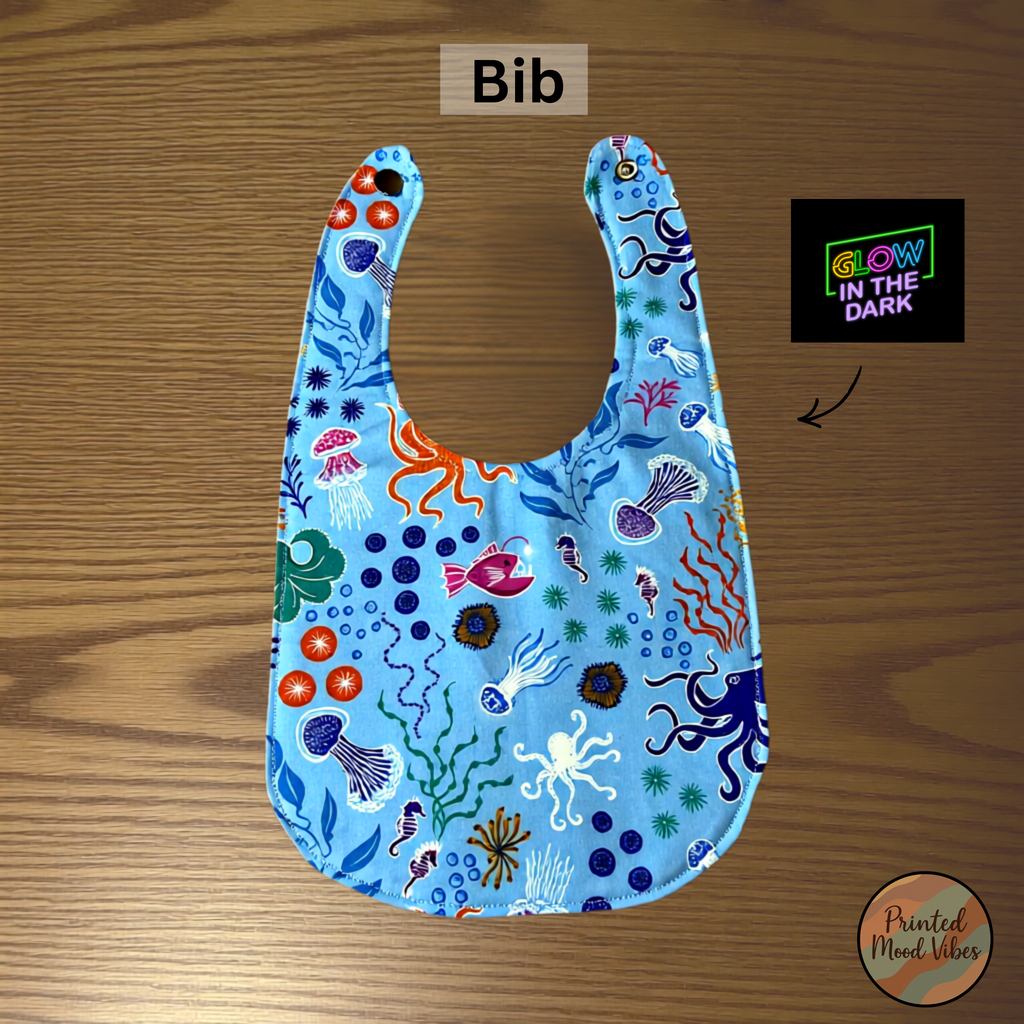 Glow in the Dark Ocean Baby Gift Set – Bib, Burp Cloth & Pacifier Holder (Newborn 1–3 Months)