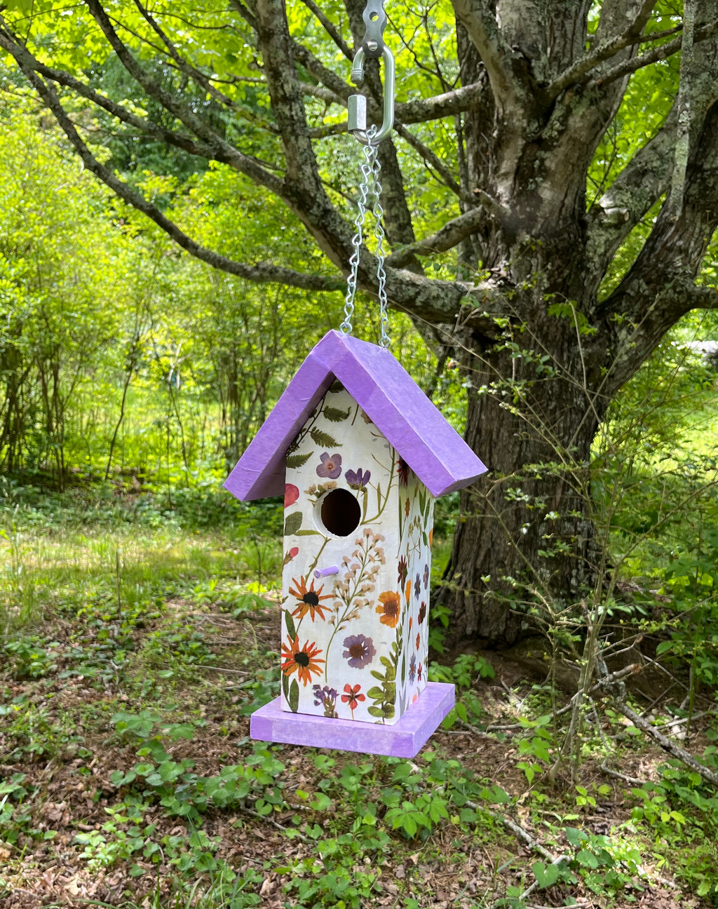 Handmade Purple Wildflower Wooden Birdhouse