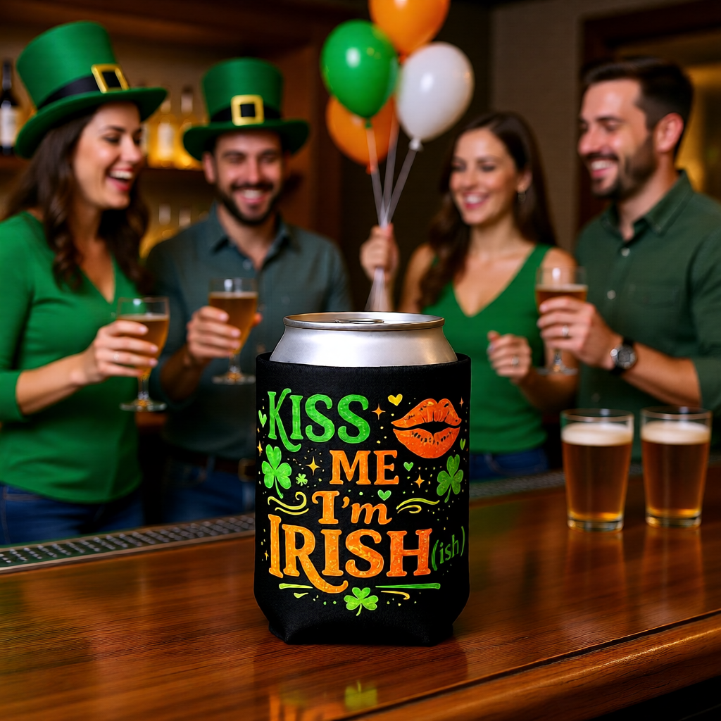 Kiss Me I'm Irish Can Cooler Sleeve — St. Patrick's Day Beer Koozie