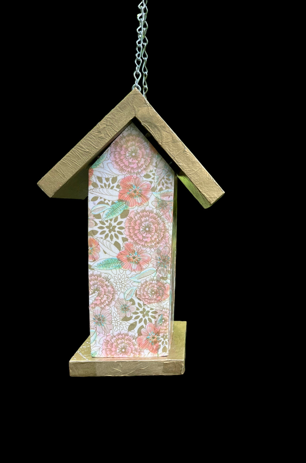 Handmade Gold Floral Wooden Birdhouse