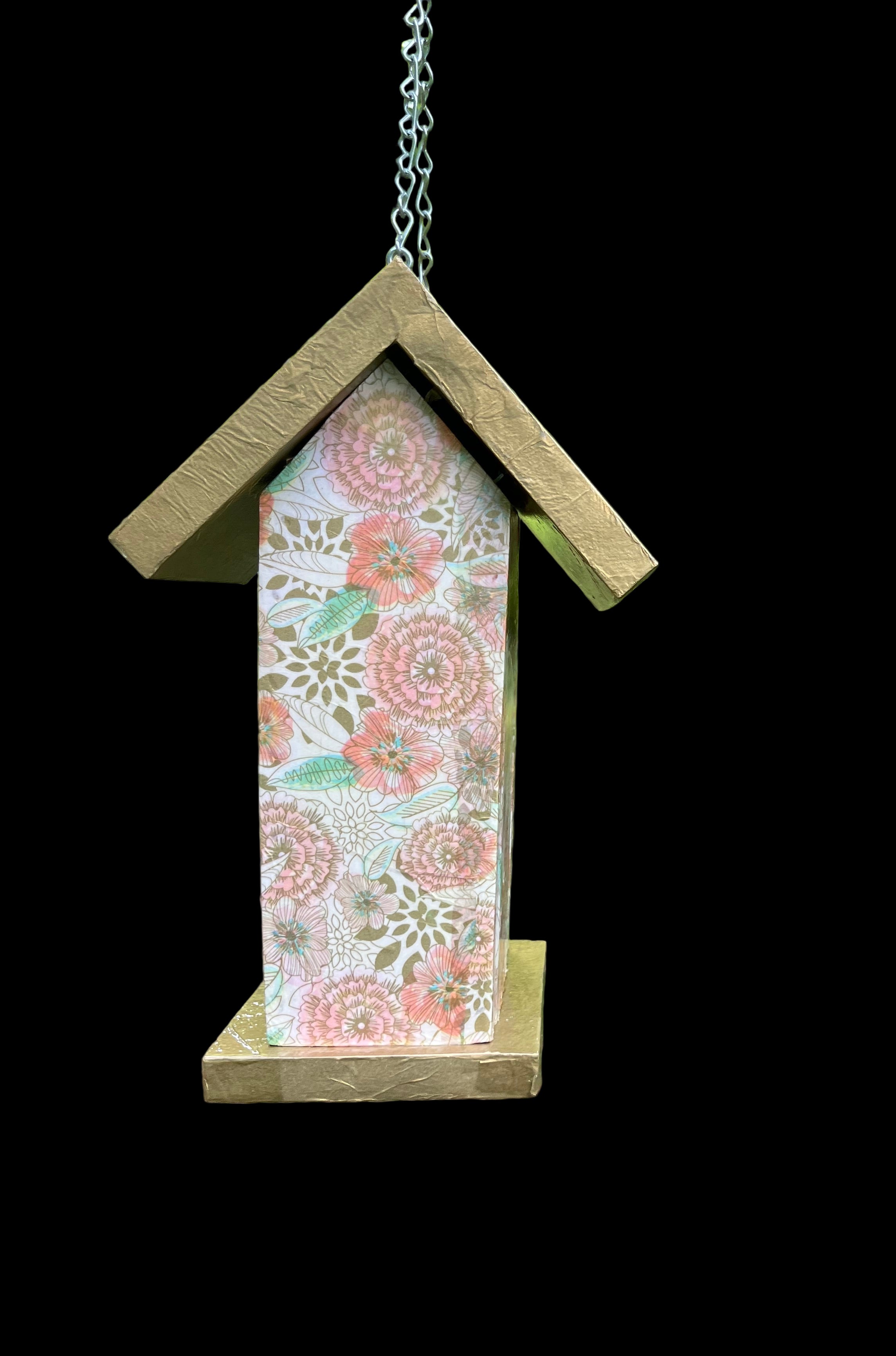 Handmade Gold Floral Wooden Birdhouse