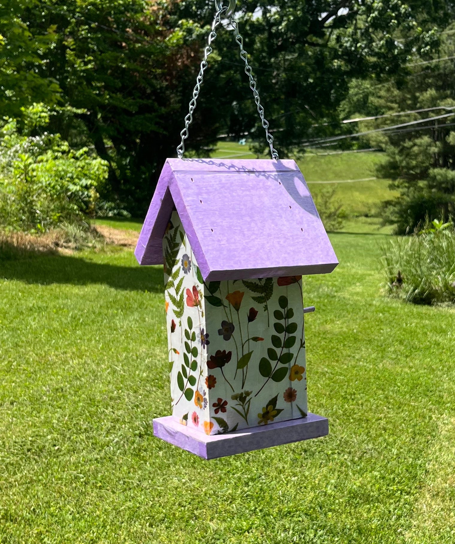 Handmade Purple Wildflower Wooden Birdhouse