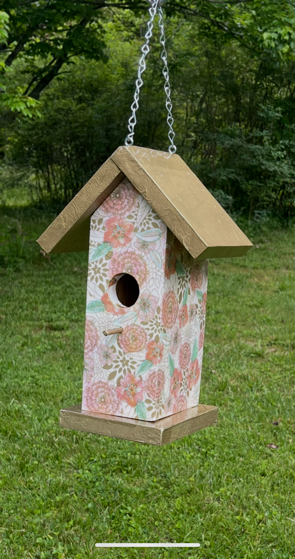 Handmade Gold Floral Wooden Birdhouse