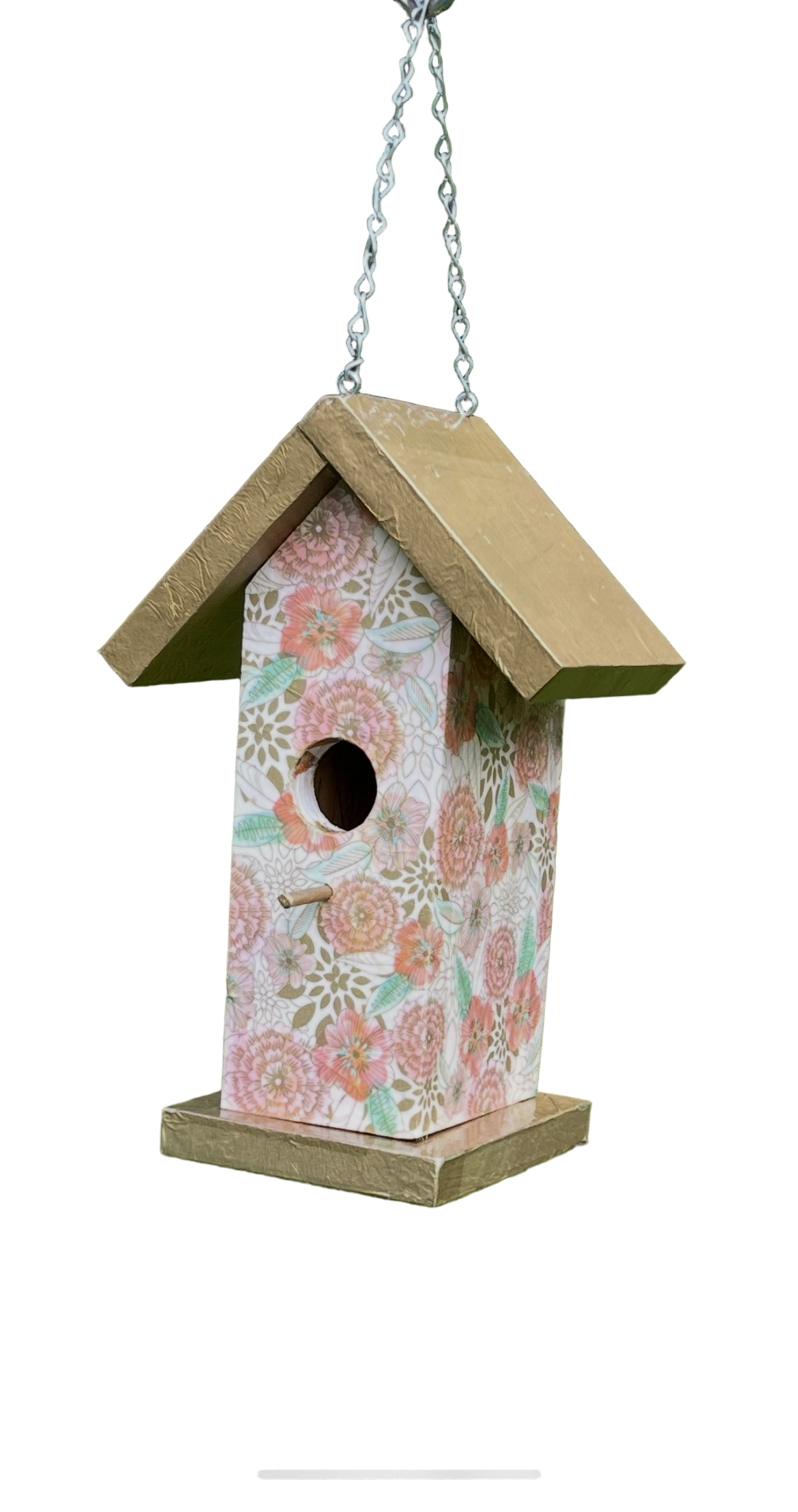 Handmade Gold Floral Wooden Birdhouse