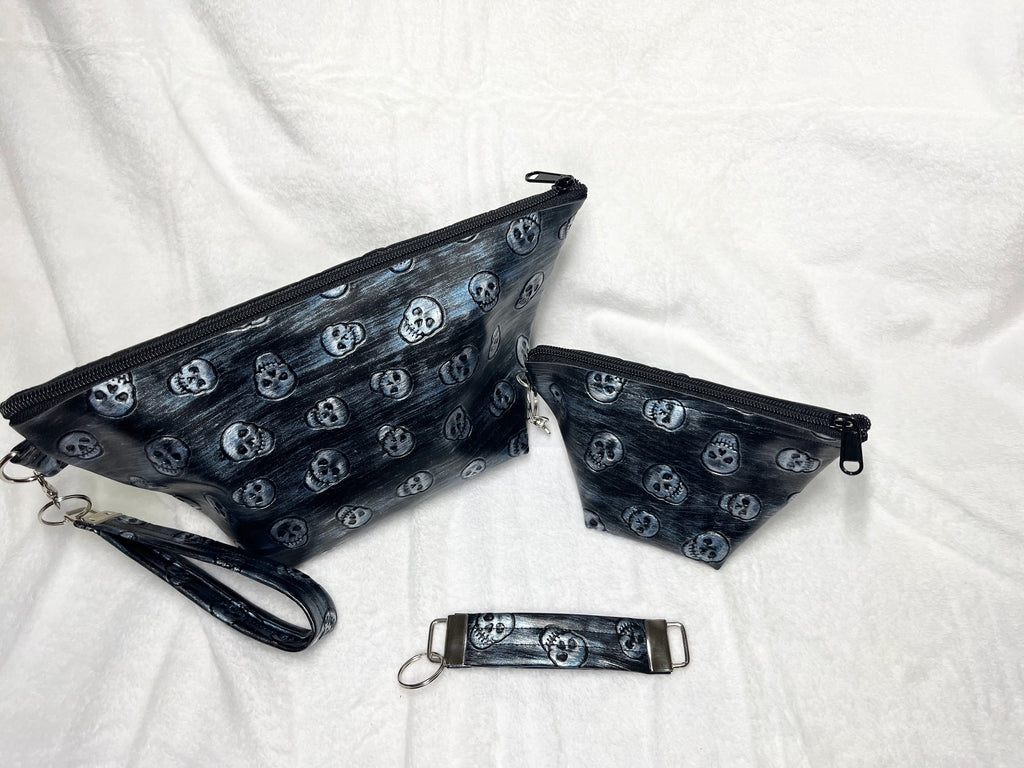 Black Skulls Cosmetics 2 Piece Bag Set, Travel Accessories Set