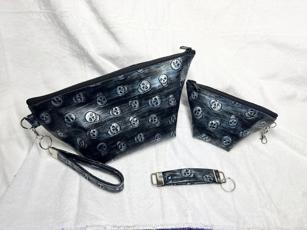 Black Skulls Cosmetics 2 Piece Bag Set, Travel Accessories Set