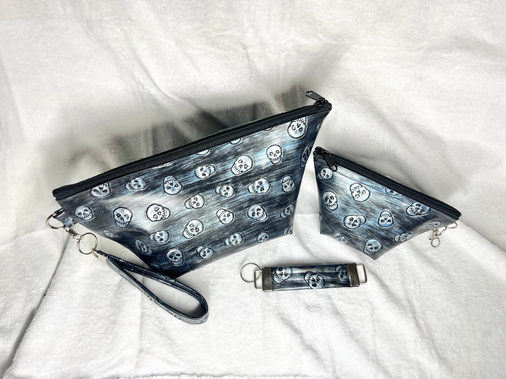 Black Skulls Cosmetics 2 Piece Bag Set, Travel Accessories Set