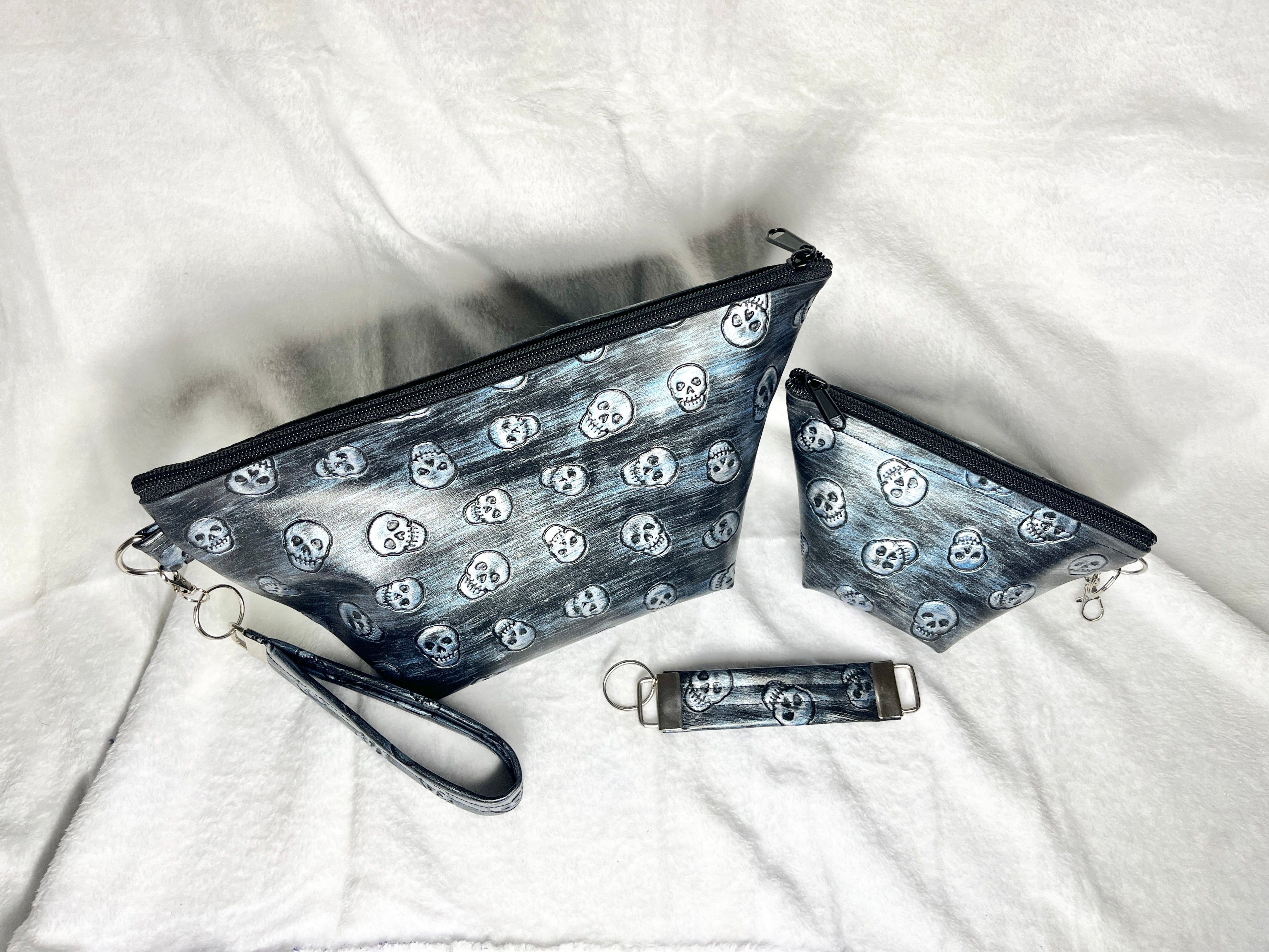 Black Skulls Cosmetics 2 Piece Bag Set, Travel Accessories Set